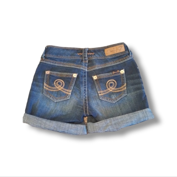 Seven7 Dark Blue Low Rise Jean Shorts, 2 - Picture 3 of 5